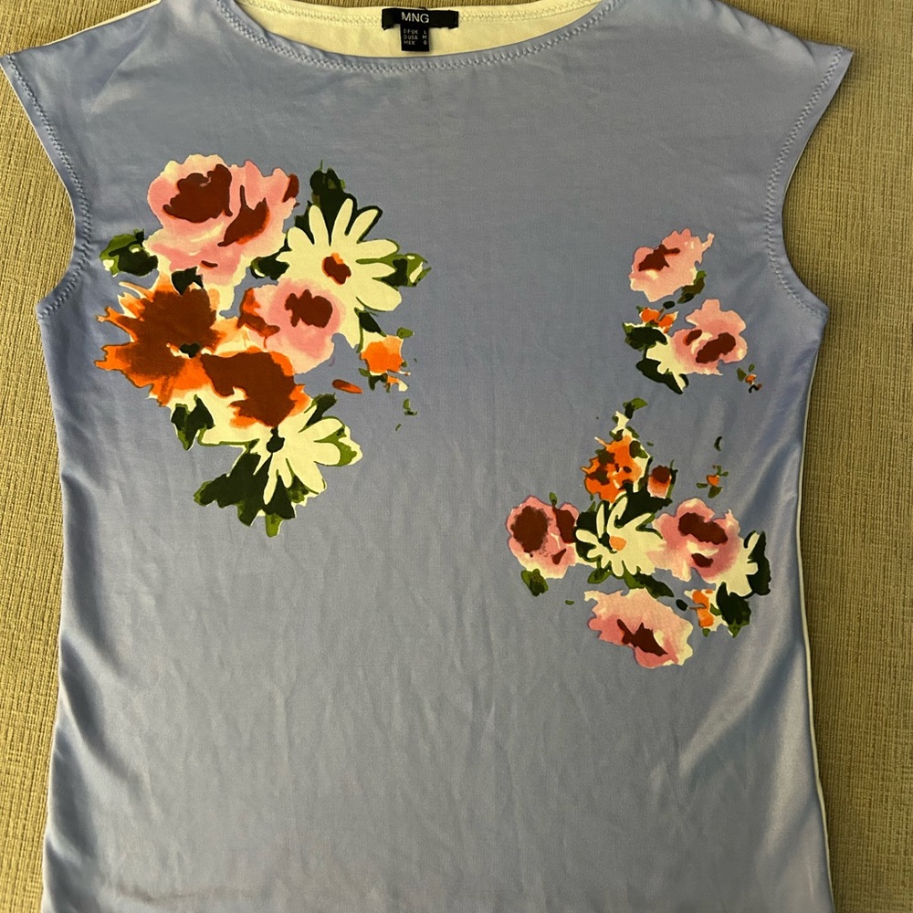 Mango Women's Floral Blue Top